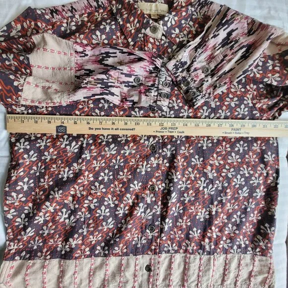 Patchwork BoHo Womens Pink Red Blue Territory Ahead Shirt Long Length Size M - Picture 11 of 15